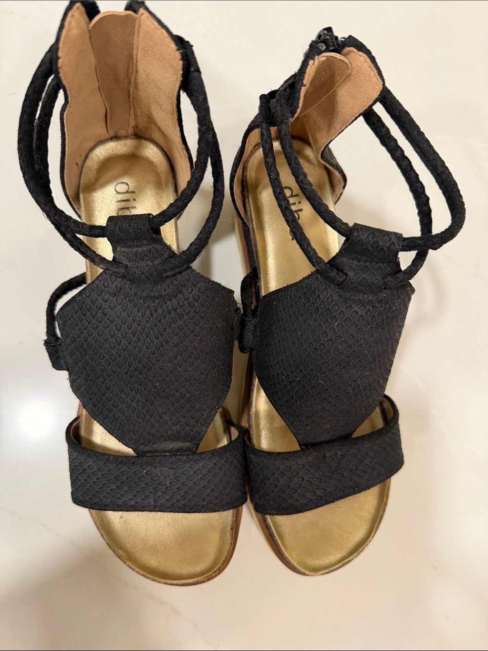 Diba Black Strappy Heeled Sandals with Gold Insole